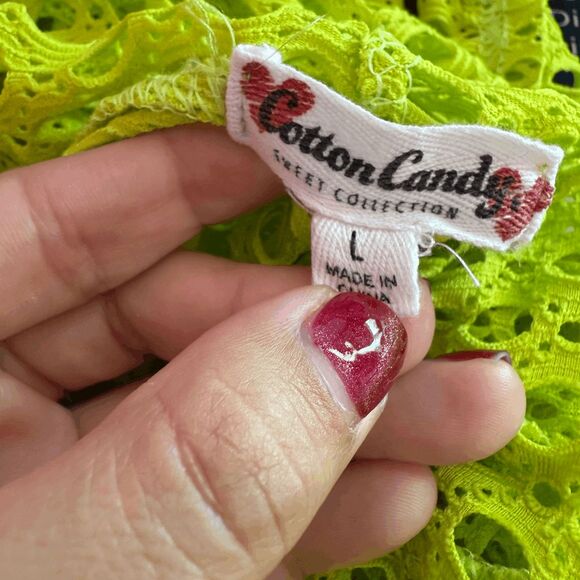 Cotton Candy Neon Green Cover Up Hoodie Sleeveless beach Festival Alien Netted L - Picture 4 of 7